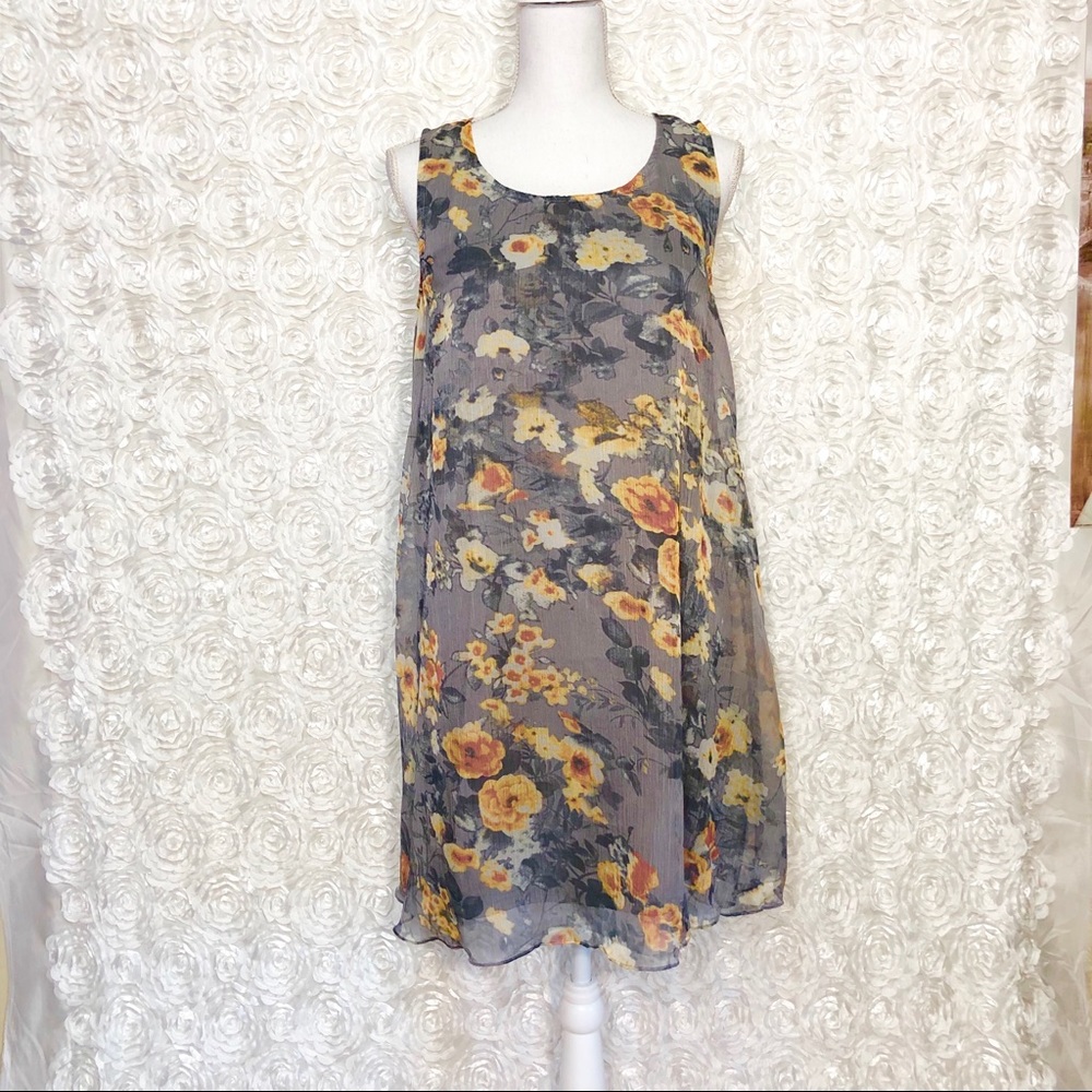 Simply Noelle sleeveless floral sheer Gray Zip Back Dress